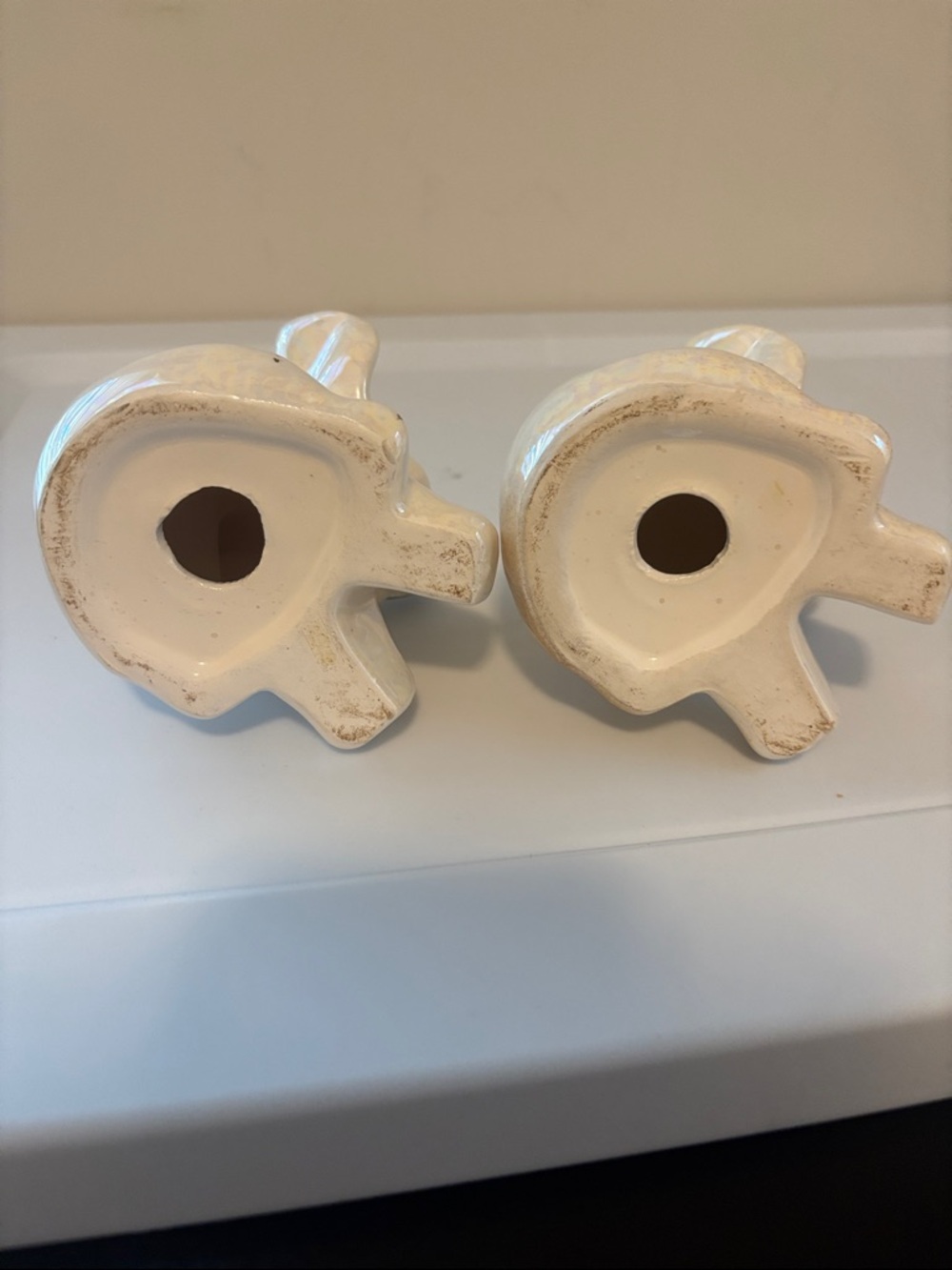 Pearlescent Ceramic Elephant Figurine Pair with Gold Accents - Picture 3 of 4